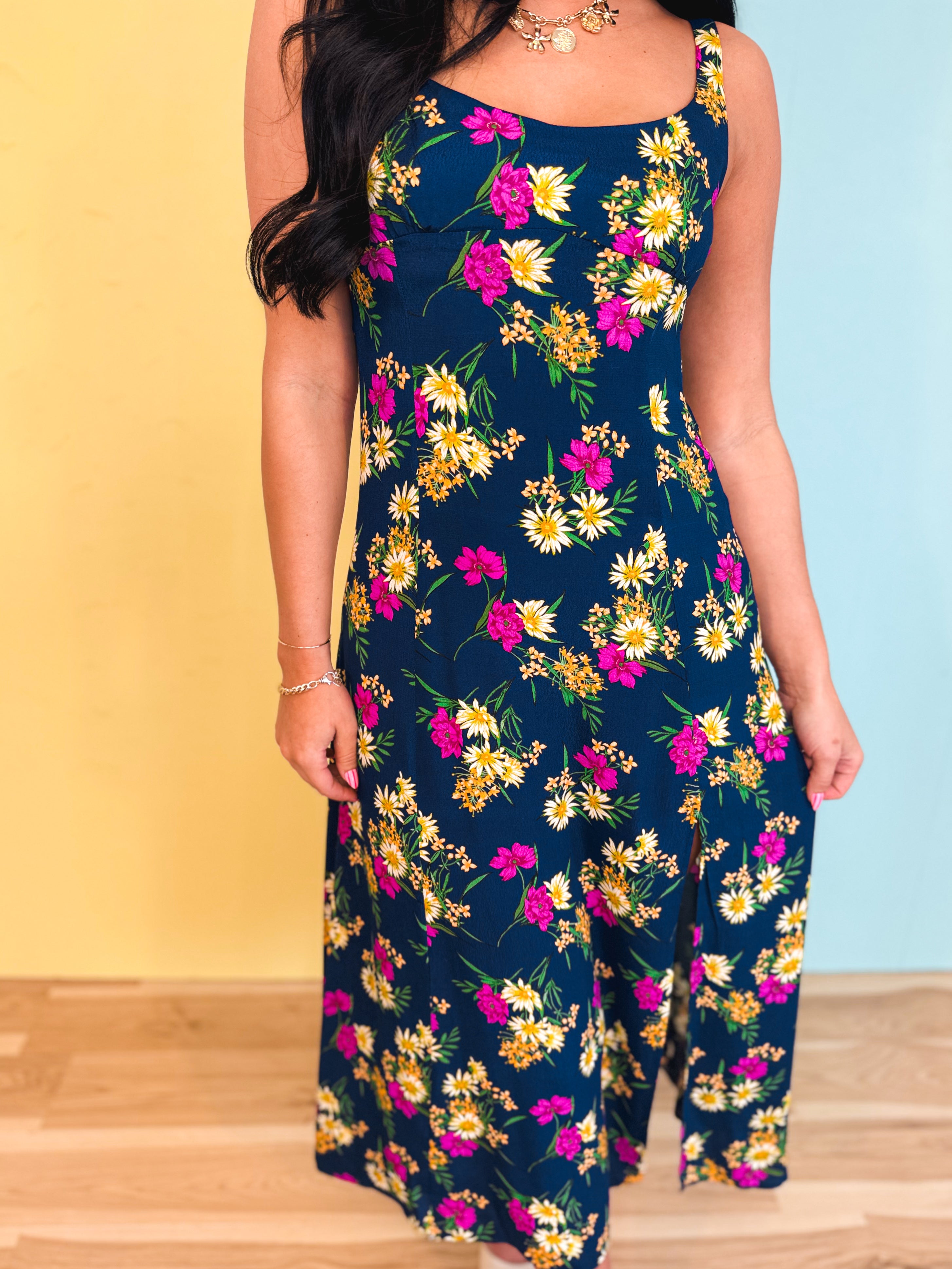 Floral Slit Midi Dress - Parisian Bloom - Lace and Grace Boutique