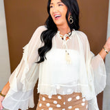 Ruffled Flowy Chiffon Blouse - Soft White