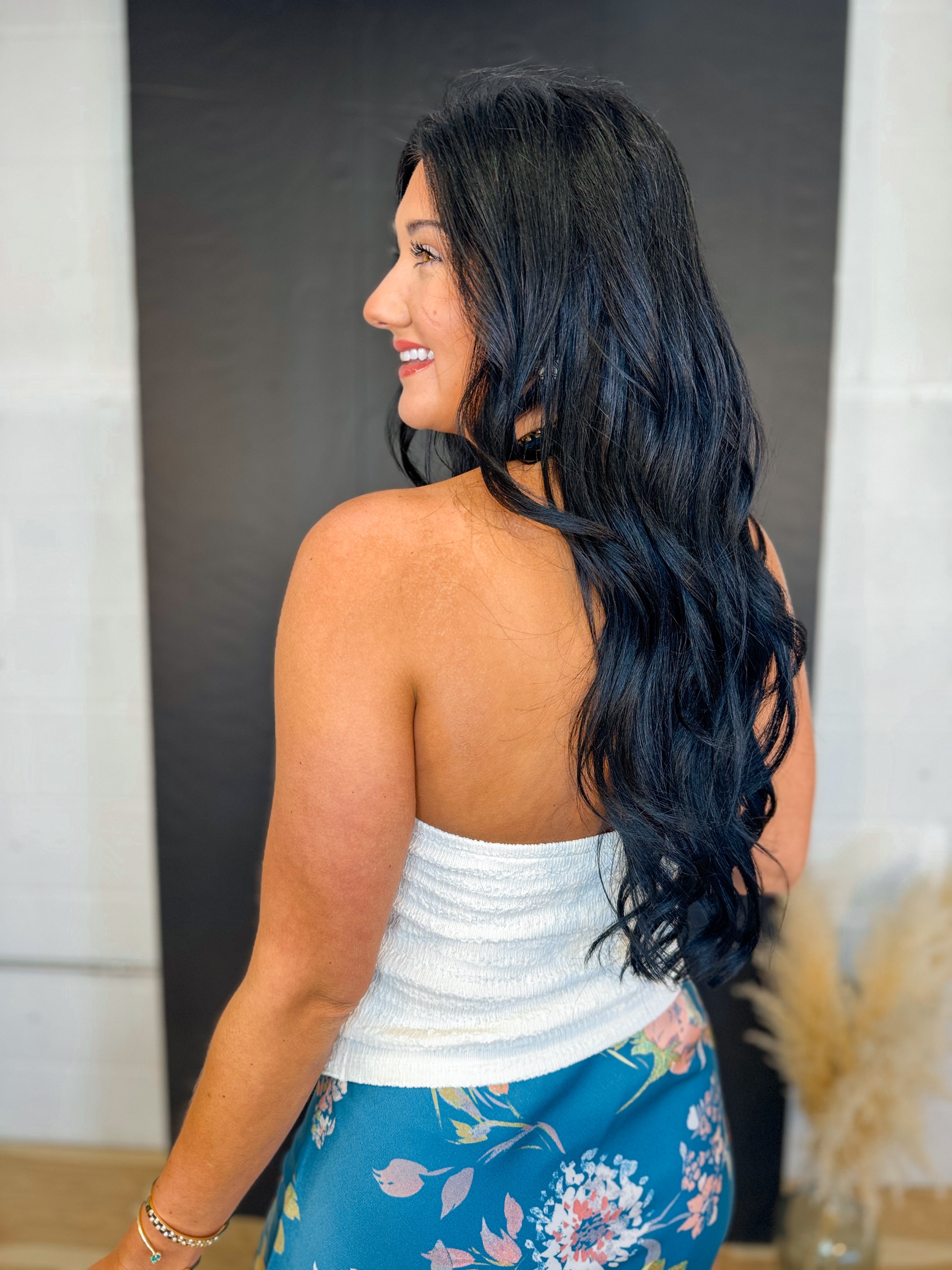 Tiered Ruffle Textured Knit Halter Top - Natural - Lace and Grace Boutique