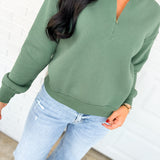 Raw Edge Quarter Zip Fleece Pullover - Sage Green