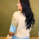 Paisley Multi Print Long Sleeve Terry Top - Beige Multi