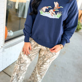 Embroidered Mallard Ducks & Pond Sweatshirt - Navy