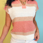 Color Block Textured Sweater Top - Peach/Ivory - Lace and Grace Boutique