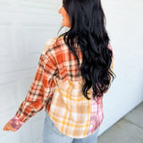 Mixed Plaid Color Block Button Down Top - Brick Multi