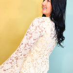 Floral Lace Trumpet Sleeve Hi-Lo Hem Blouse - Cream - Lace and Grace Boutique