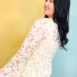 Floral Lace Trumpet Sleeve Hi-Lo Hem Blouse - Cream - Lace and Grace Boutique