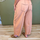 Mineral Wash Barrel Fit Utility Knit Pants - Camel - Lace and Grace Boutique