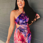 One Shoulder Asymmetrical Pleated Maxi Dress - Lilac Rose - Lace and Grace Boutique