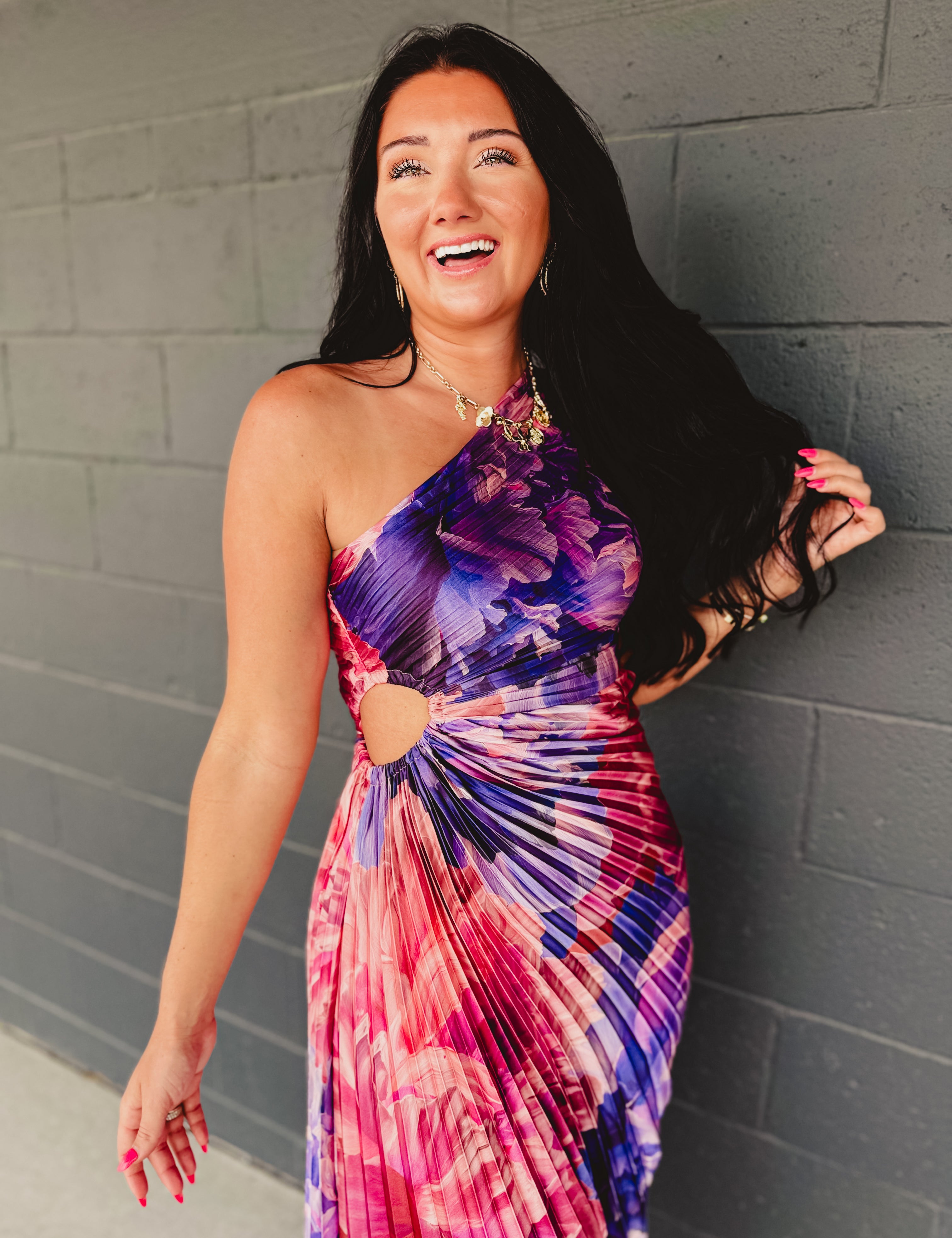 One Shoulder Asymmetrical Pleated Maxi Dress - Lilac Rose - Lace and Grace Boutique