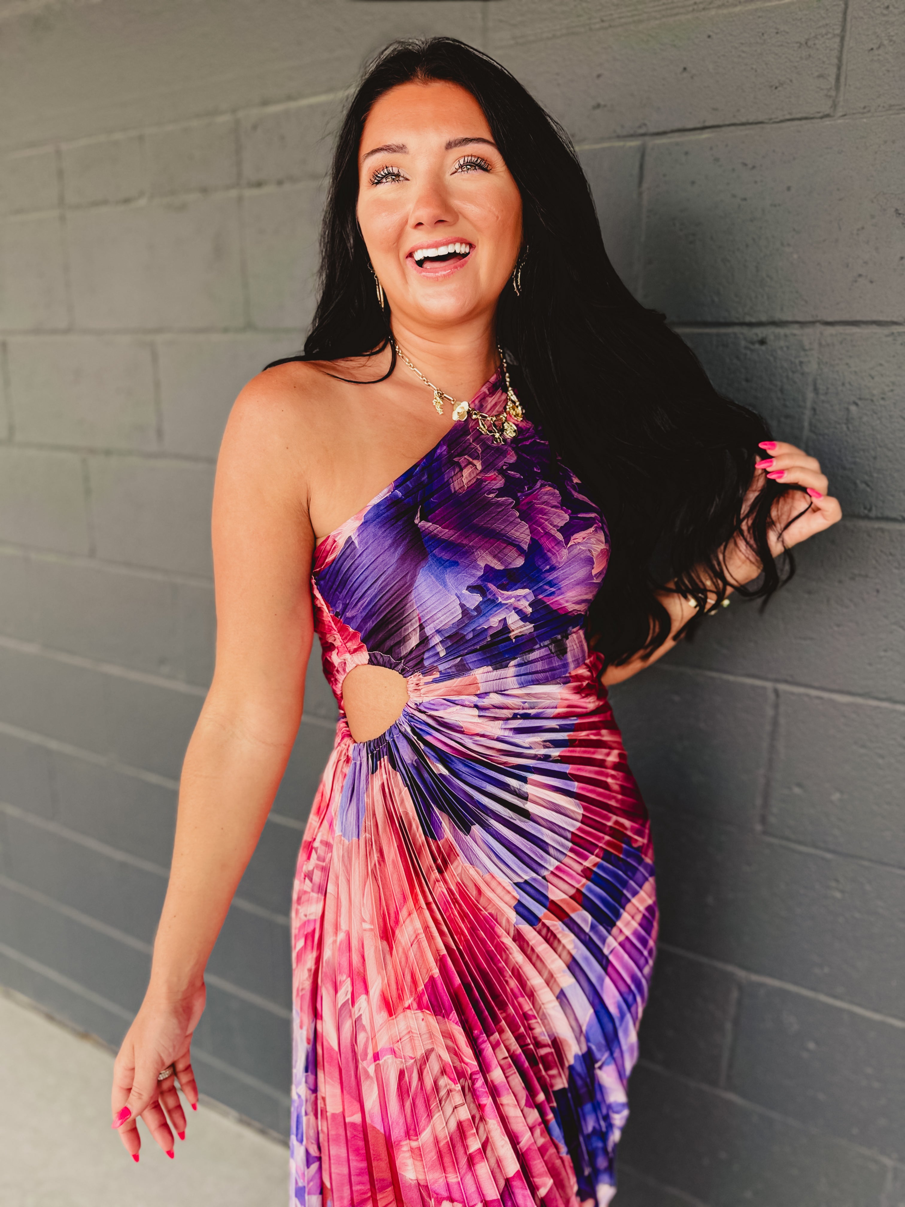 One Shoulder Asymmetrical Pleated Maxi Dress - Lilac Rose - Lace and Grace Boutique