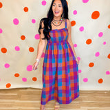 Multicolor Plaid Midi Dress - Navy Combo