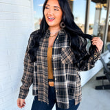 Plaid Patchwork Button Up Flannel Top - Gray