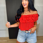 Polka Dot Layered Ruffle Top - Red - Lace and Grace Boutique