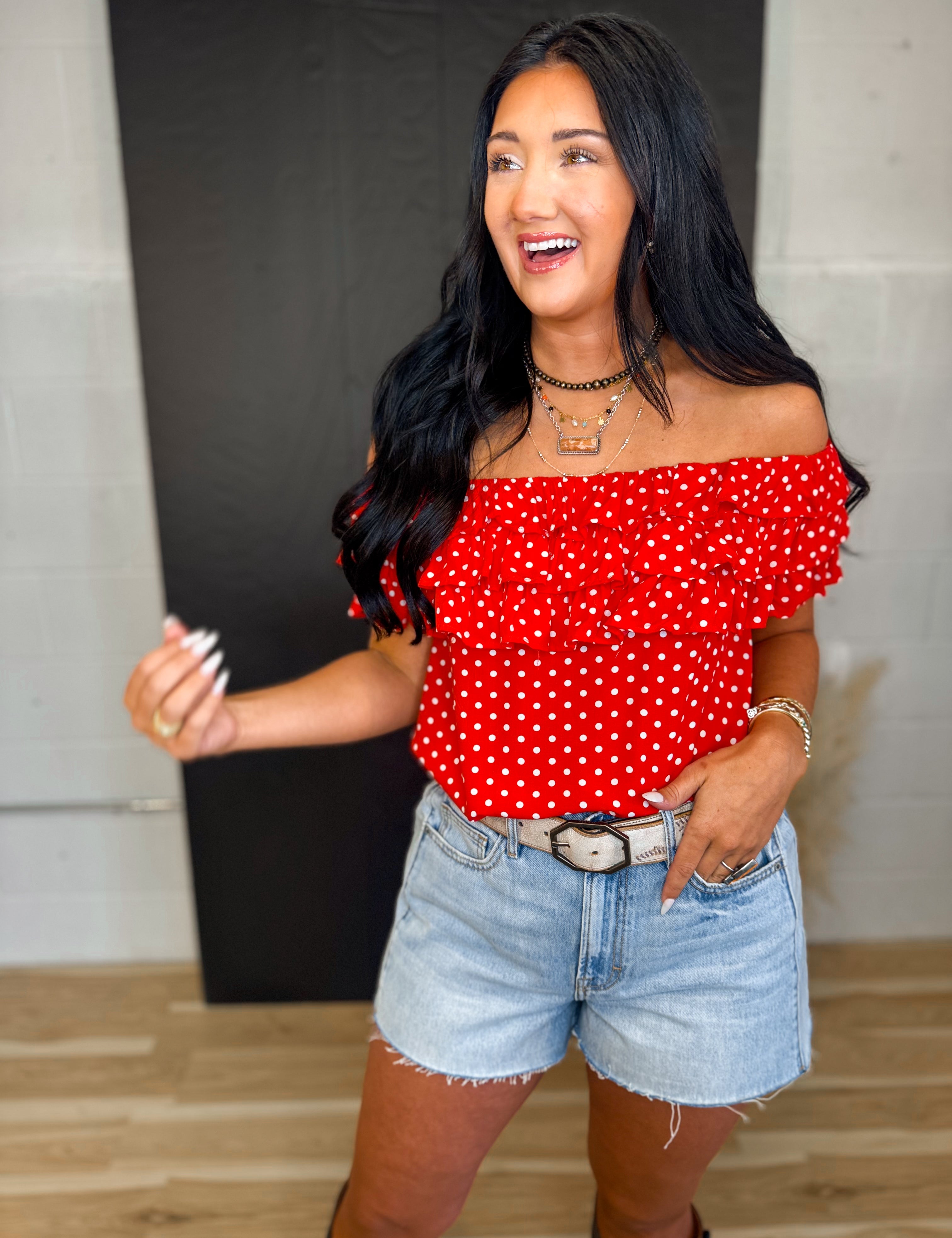 Polka Dot Layered Ruffle Top - Red - Lace and Grace Boutique