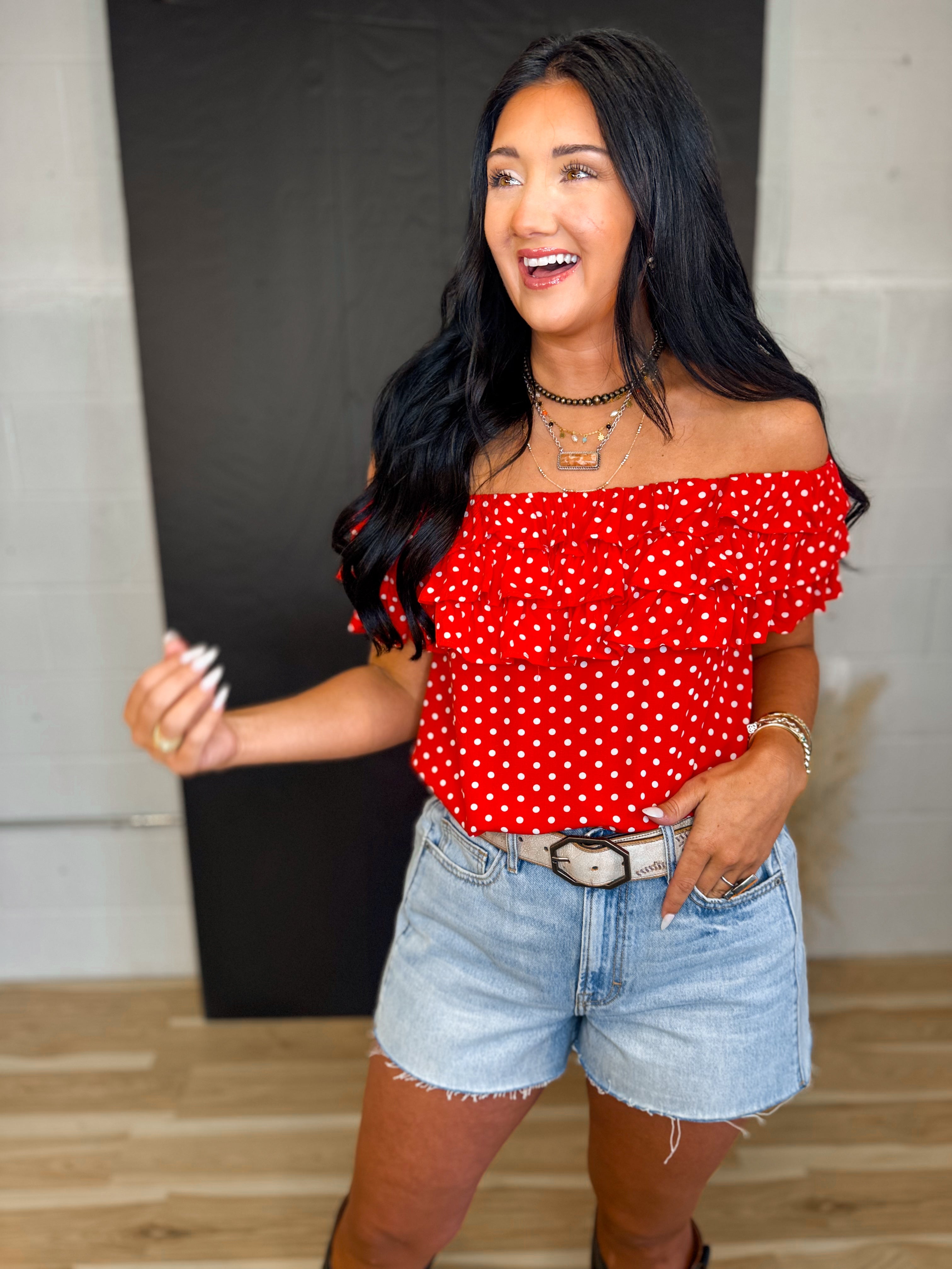Polka Dot Layered Ruffle Top - Red - Lace and Grace Boutique
