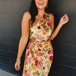 One Shoulder Asymmetrical Pleated Maxi Dress - Garden Multi - Lace and Grace Boutique