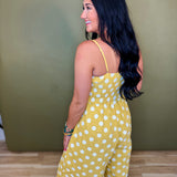 Polka Dot Print Smocked Detail Jumpsuit - Yellow - Lace and Grace Boutique