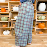 Plaid Crinkled Gauze Wide Leg Pants - Eucalyptus - Lace and Grace Boutique