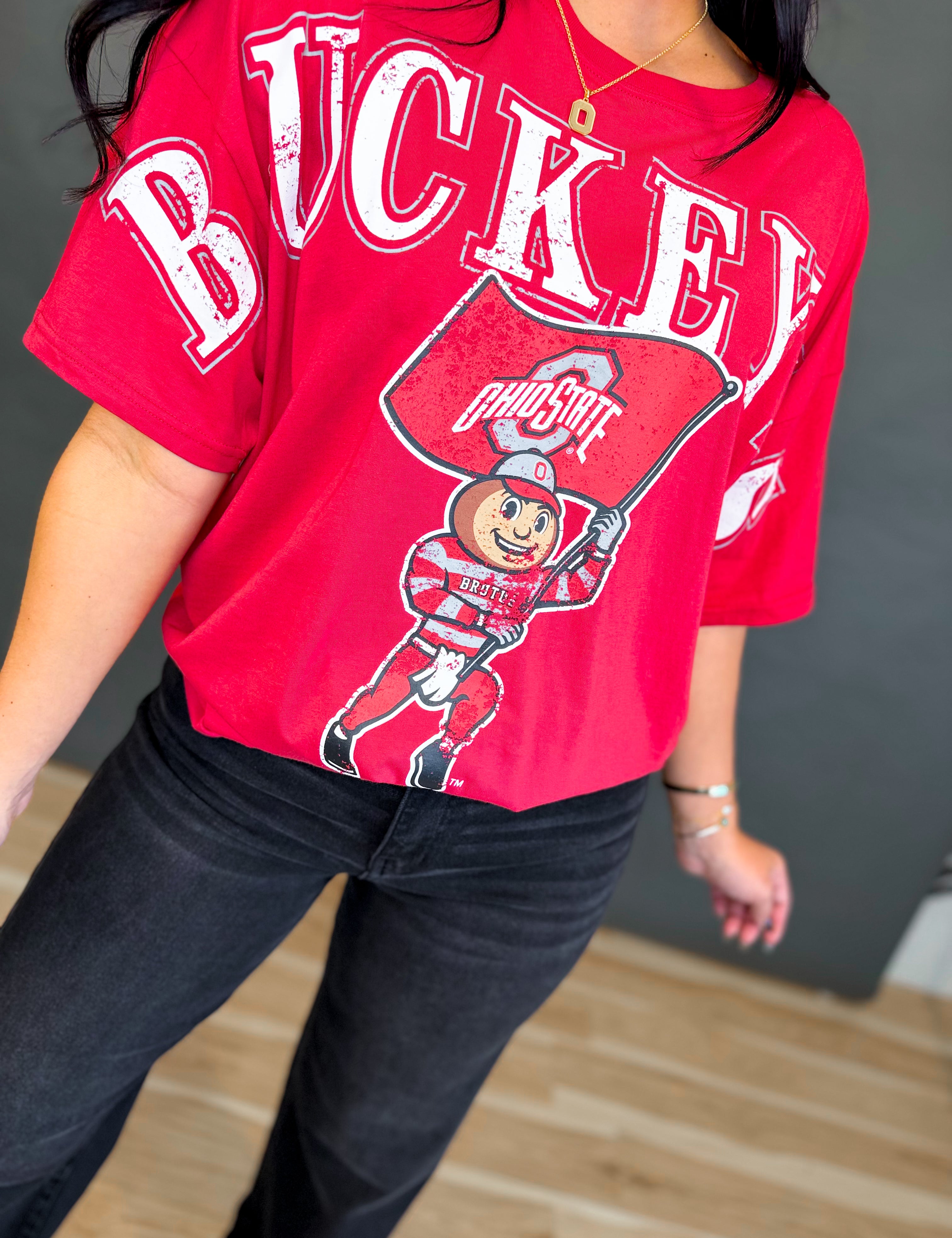 Ohio State Buckeyes Split Oversized Graphic Tee - Red - Lace and Grace Boutique