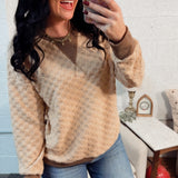 Soft Textured Checker Knit Pullover - Taupe