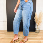 Hidden Crop Barrel Jean - Medium Dark - Lace and Grace Boutique