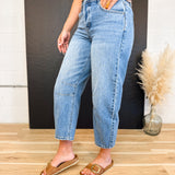 Hidden Crop Barrel Jean - Medium Dark - Lace and Grace Boutique