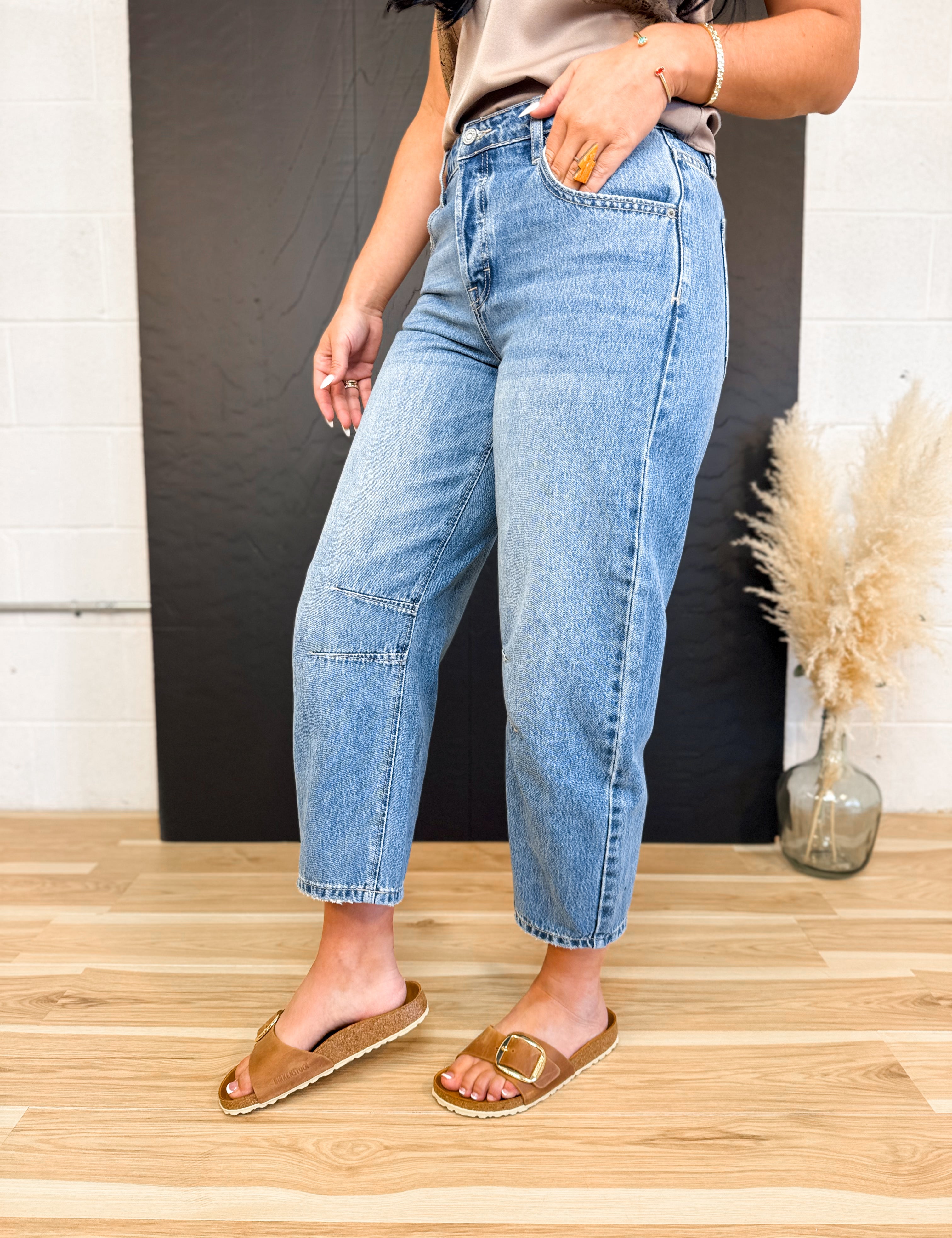Hidden Crop Barrel Jean - Medium Dark - Lace and Grace Boutique