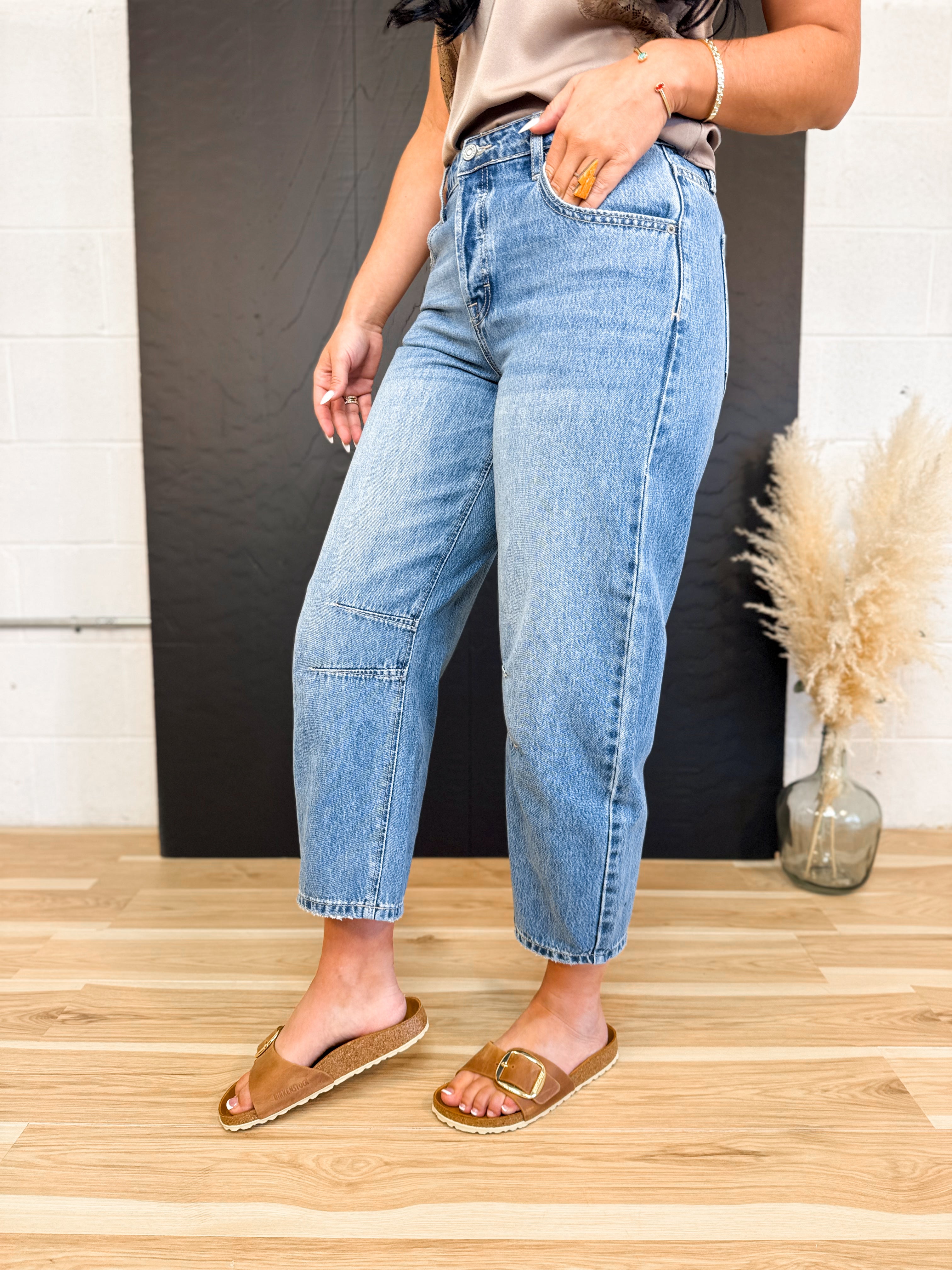 Hidden Crop Barrel Jean - Medium Dark - Lace and Grace Boutique
