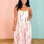 Multicolor Tie-Dye Embroidered Cami Maxi Dress - Lace and Grace Boutique