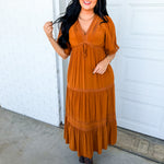 Lace Trim Front Tie Tiered Maxi Dress - Camel - Lace and Grace Boutique