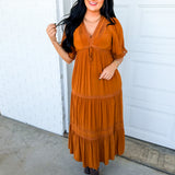 Lace Trim Front Tie Tiered Maxi Dress - Camel - Lace and Grace Boutique