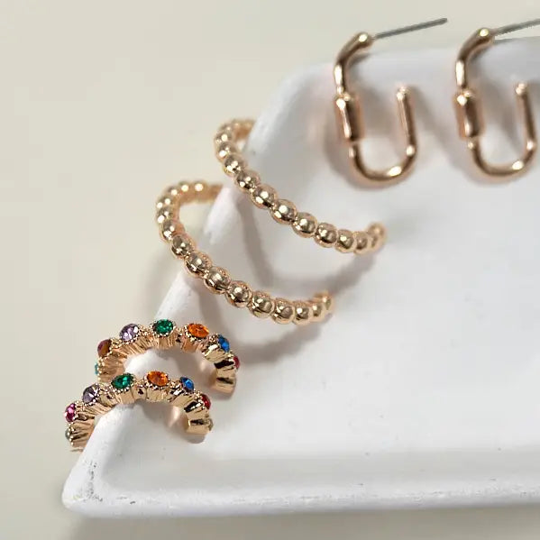 Huggie Hoop Earrings, Set of 3 - Lace and Grace Boutique
