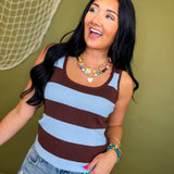 Striped Knit Sweater Tank Top - Sky/Choco - Lace and Grace Boutique