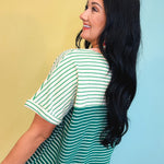 Color Block Striped Top - Peacock Green Combo - Lace and Grace Boutique