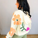 Floral Patched Oversized Hoodie - Ivory