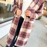 Multi Plaid Printed Button Detail Long Coat - Ginger Combo