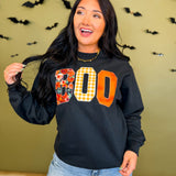 Boo Patchwork Letter Graphic Sweatshirt - Black