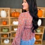 Floral Front Tie Tiered Blouse - Rust Multi - Lace and Grace Boutique