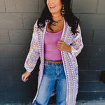 POL Granny Square Crochet Cardigan - White Multi - Lace and Grace Boutique