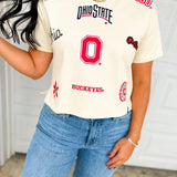 Ohio State Allover Patched Cropped Tee - Oatmeal