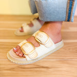 The Daytona Raffia Gold Buckle Sandal - Ivory - Lace and Grace Boutique