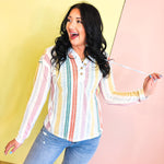 Striped Button Up Hooded Pullover - Multi - Lace and Grace Boutique