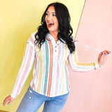 Striped Button Up Hooded Pullover - Multi - Lace and Grace Boutique