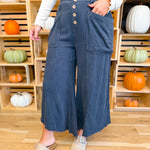 Mineral Wash Cotton & Linen Culotte Pants - Charcoal - Lace and Grace Boutique