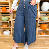 Mineral Wash Cotton & Linen Culotte Pants - Charcoal - Lace and Grace Boutique