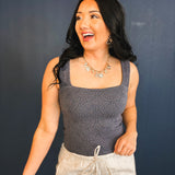 Washed Textured Detail Knit Top - Navy