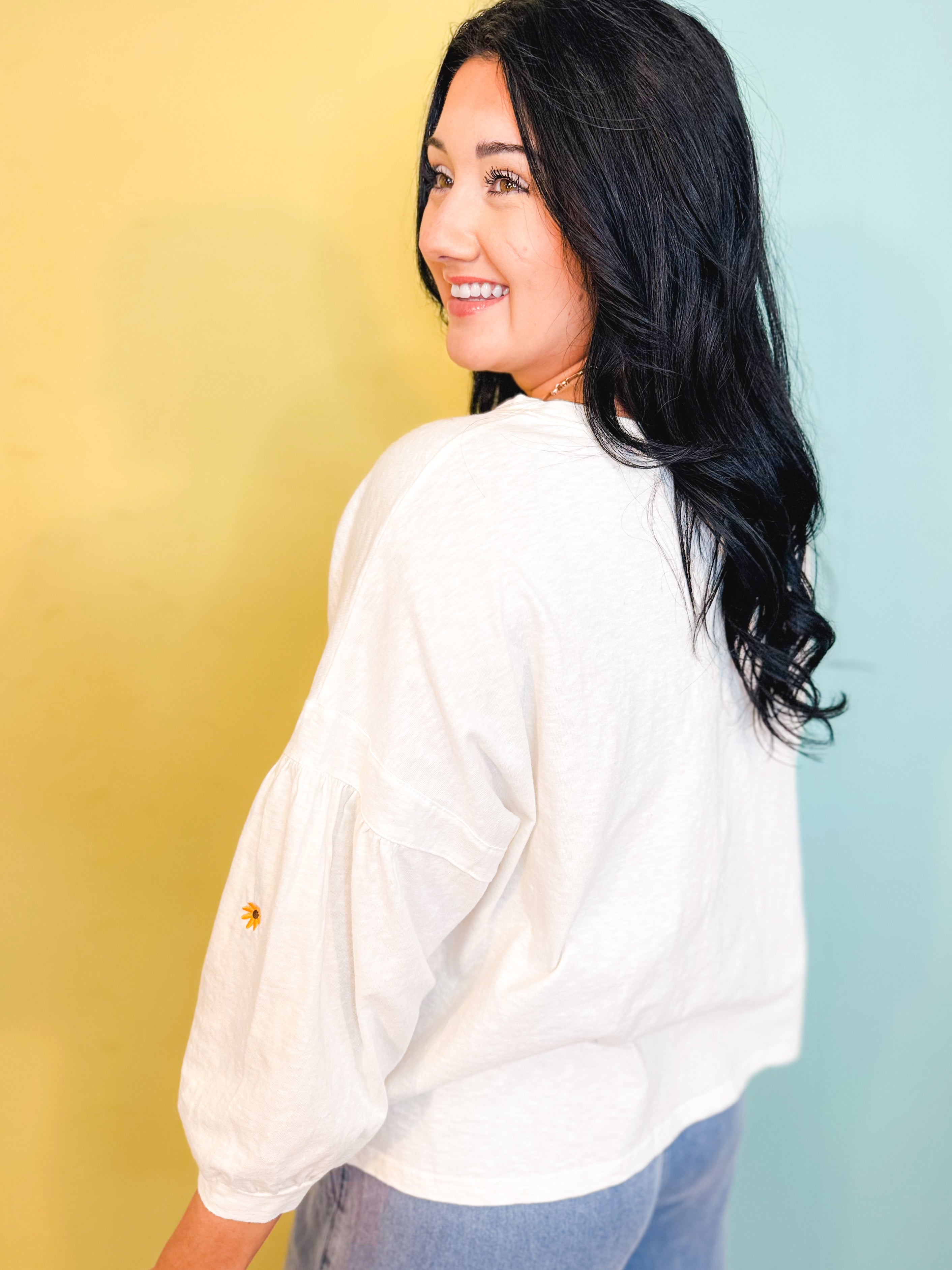 Sunny Days Daisy Embroidered Top - Cream - Lace and Grace Boutique