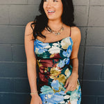 Floral Satin Slip Maxi Dress - Blue Multi - Lace and Grace Boutique