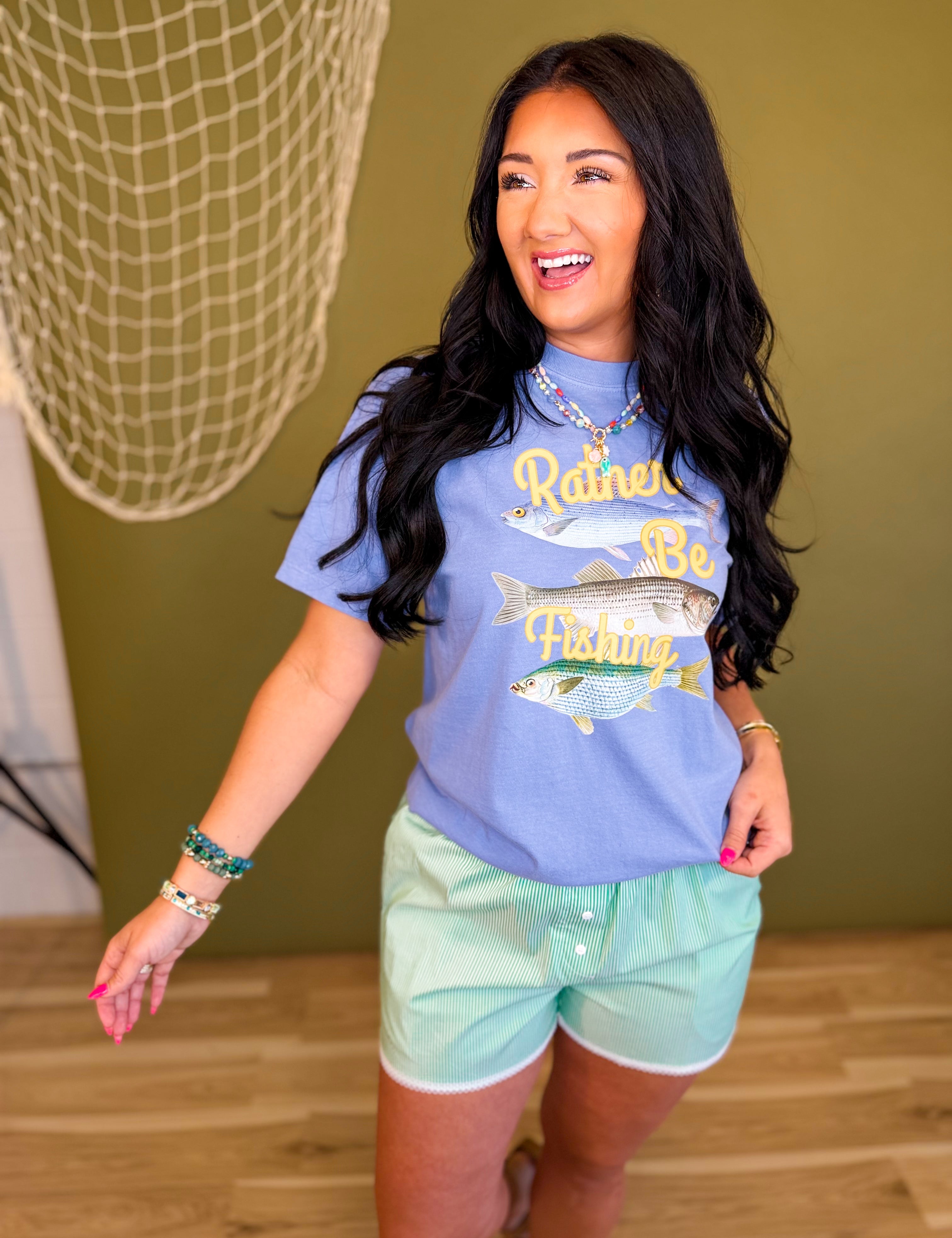 Rather Be Fishing Graphic Tee - Blue - Lace and Grace Boutique