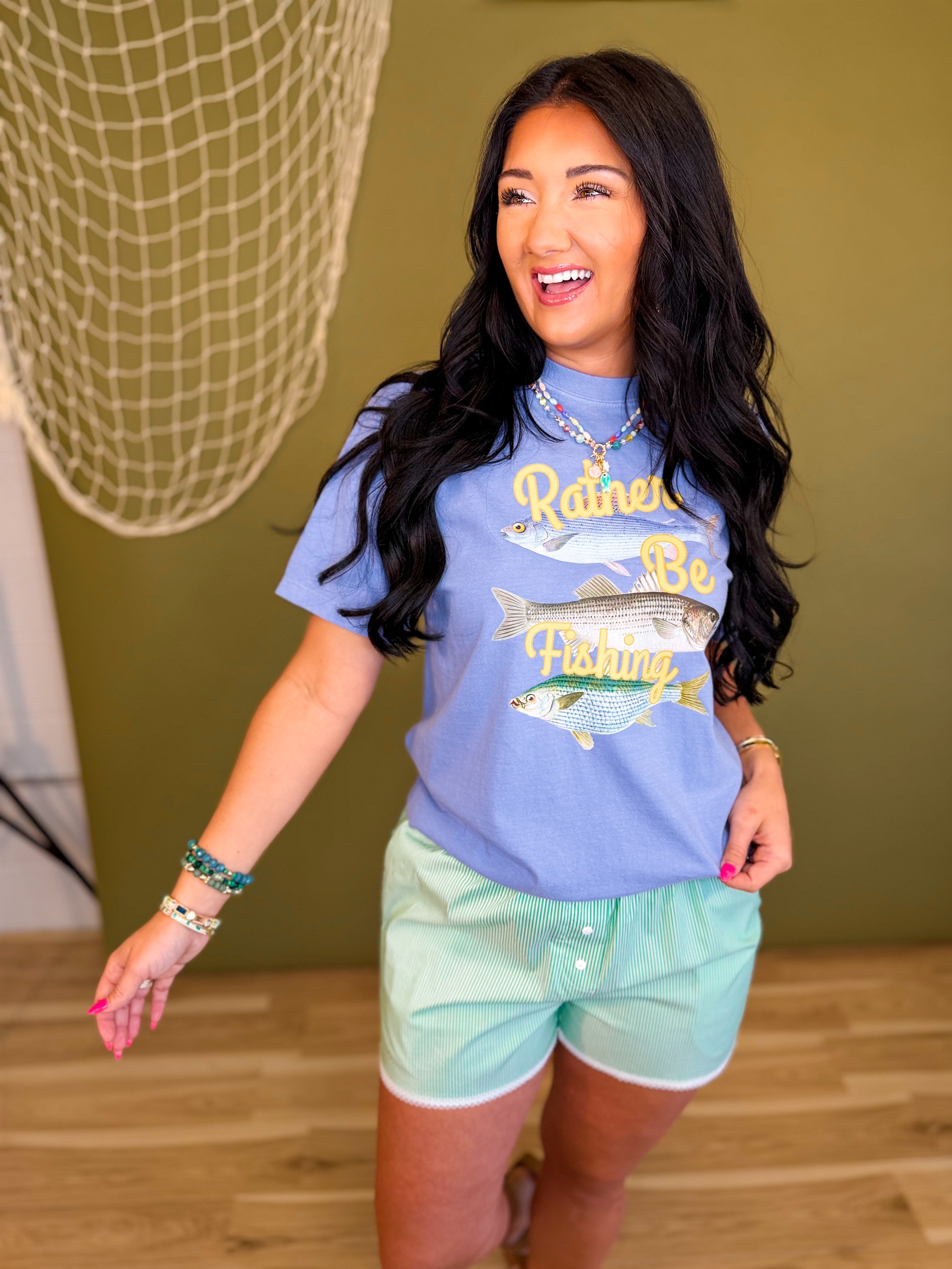 Rather Be Fishing Graphic Tee - Blue - Lace and Grace Boutique